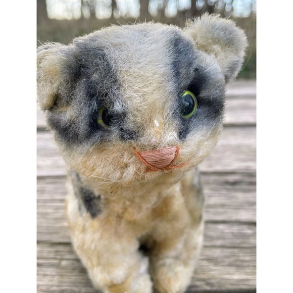 Vintage 1940s Mohair Stuffed Kitten Cat Toy Striped Gray Japan - Picture 7 of 12